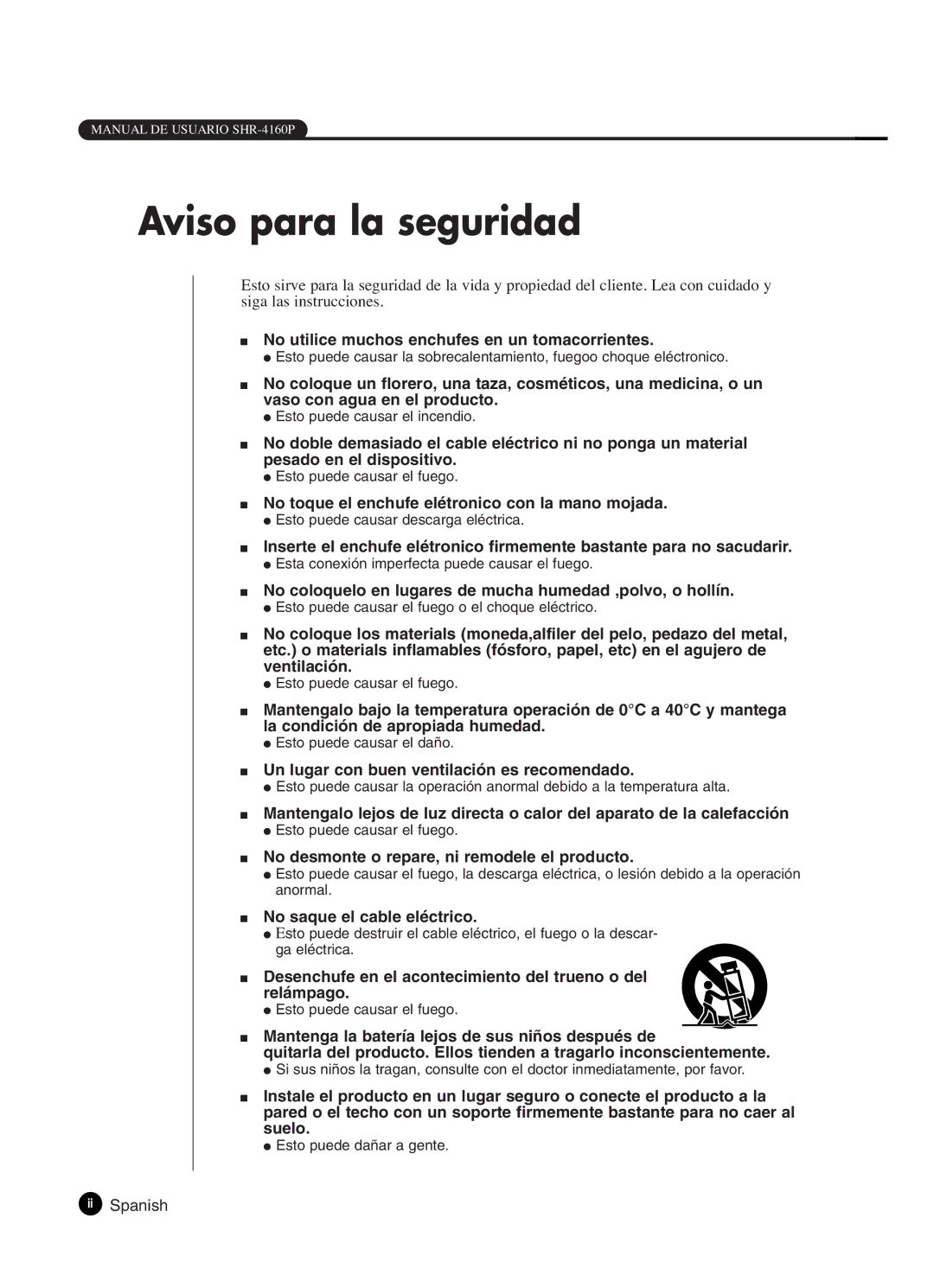 Samsung SHR-4160P manual Aviso para la seguridad, Ii Spanish 