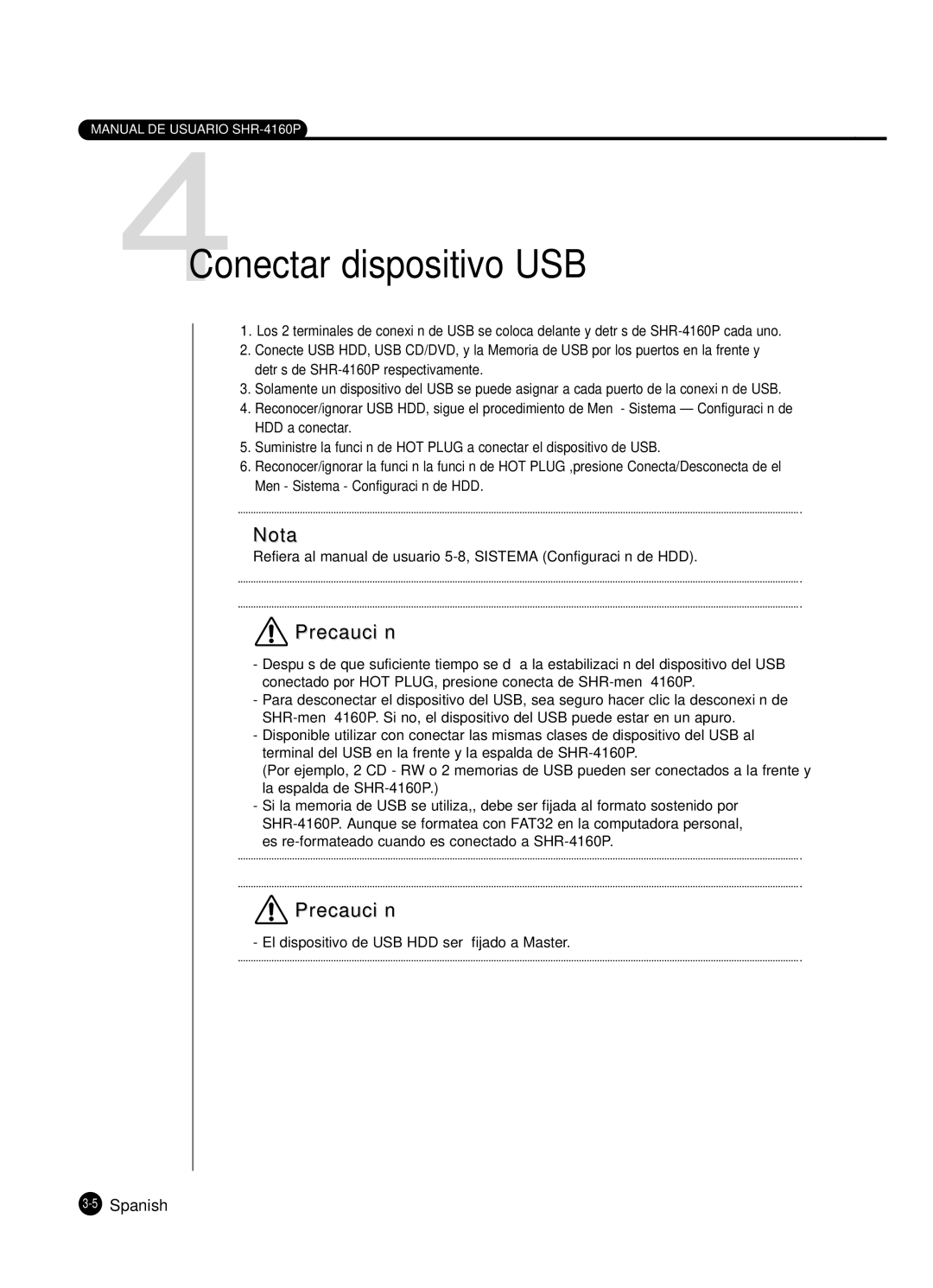 Samsung SHR-4160P manual 4Conectar dispositivo USB, 5Spanish 