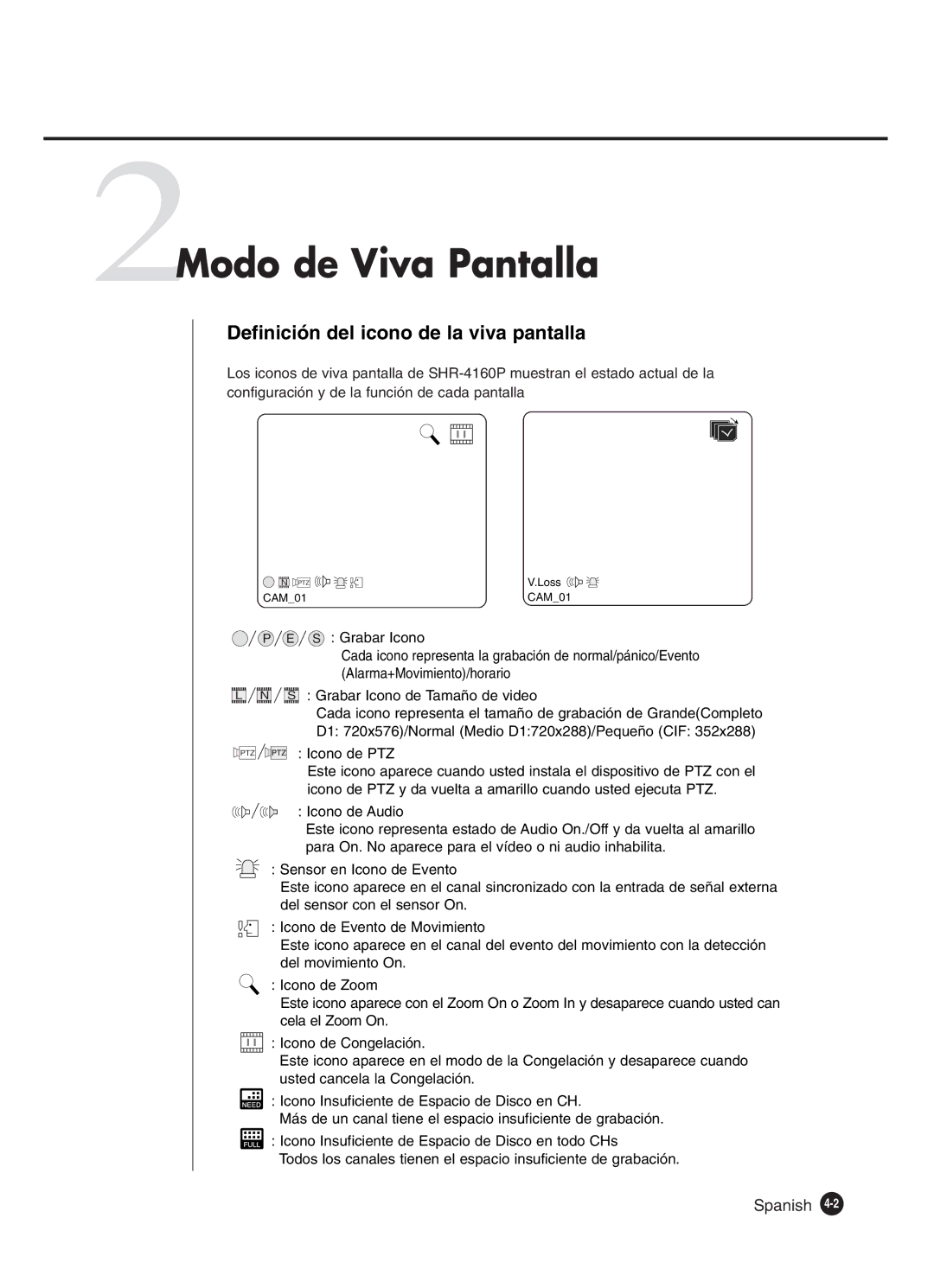 Samsung SHR-4160P manual 2Modo de Viva Pantalla, Definición del icono de la viva pantalla 