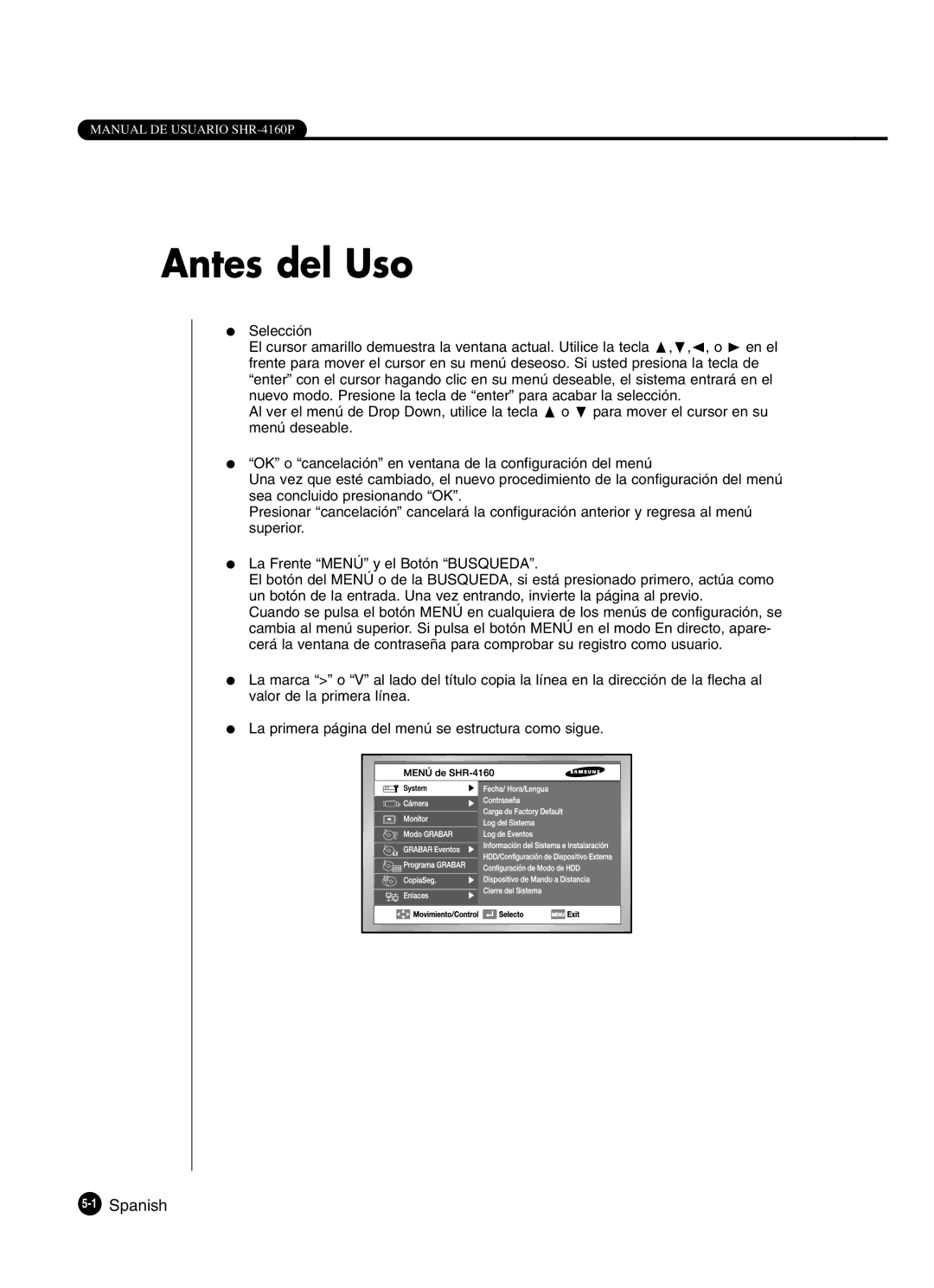 Samsung SHR-4160P manual Antes del Uso, 1Spanish 