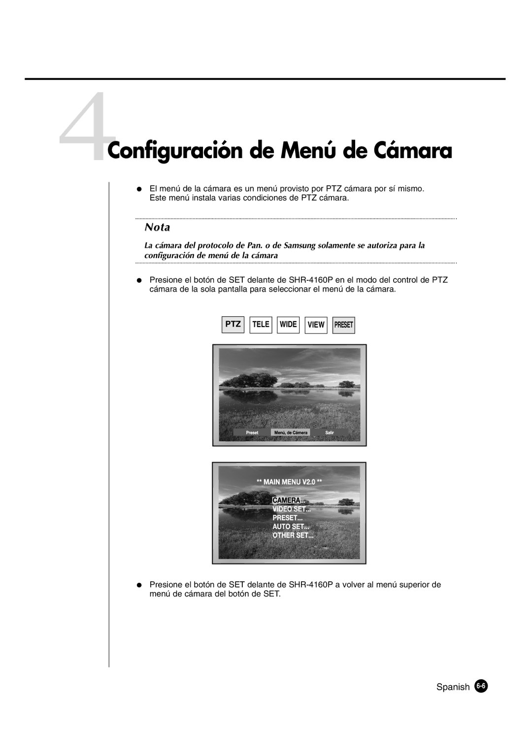 Samsung SHR-4160P manual 4Configuración de Menú de Cámara 