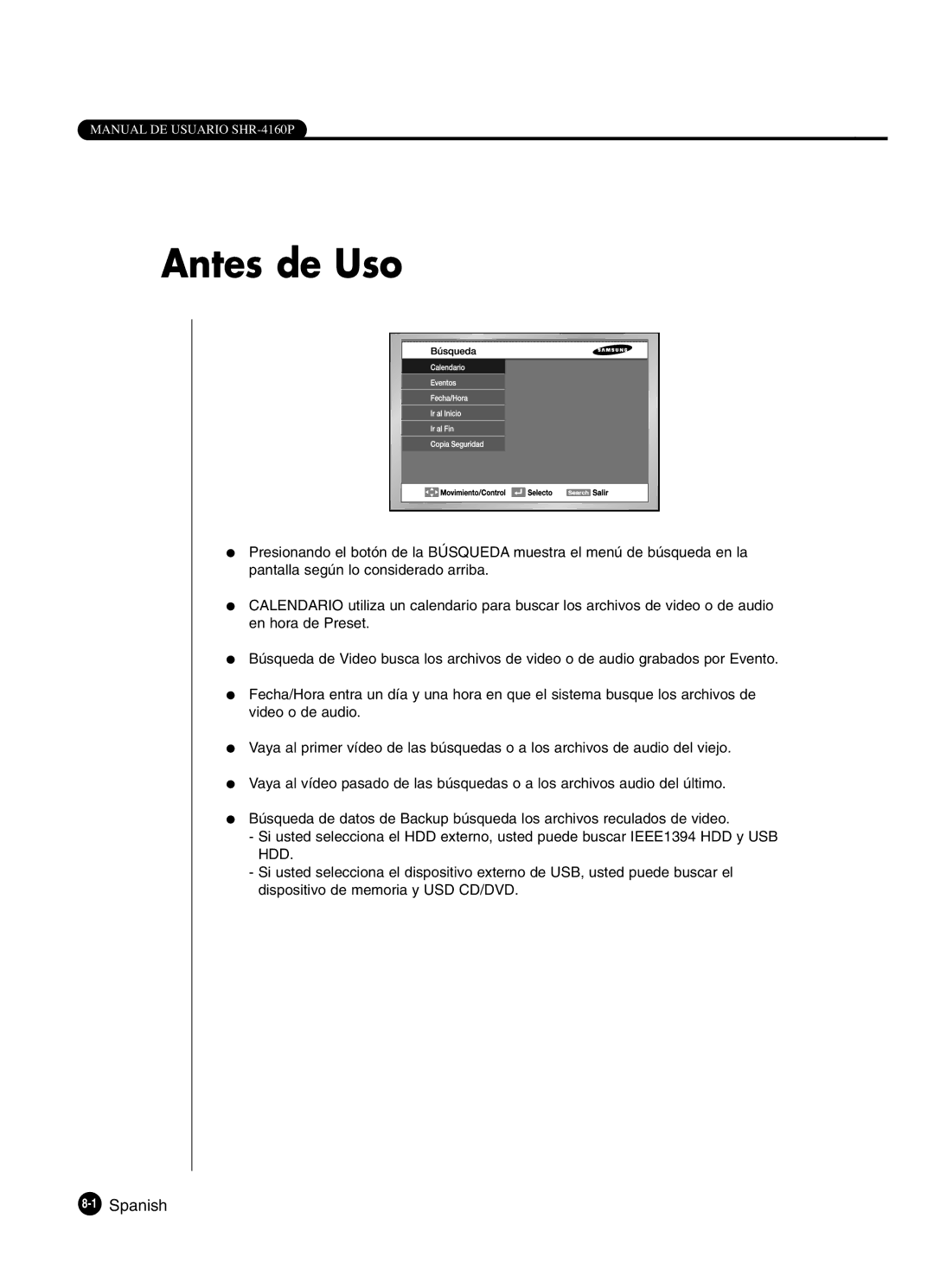 Samsung SHR-4160P manual Antes de Uso, 1Spanish 