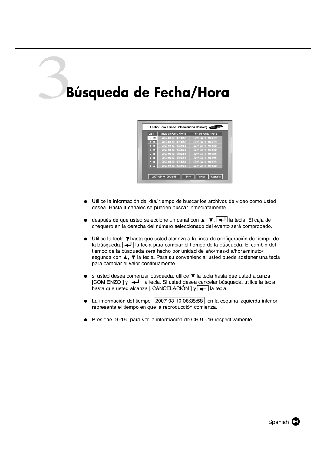 Samsung SHR-4160P manual 3Búsqueda de Fecha/Hora 