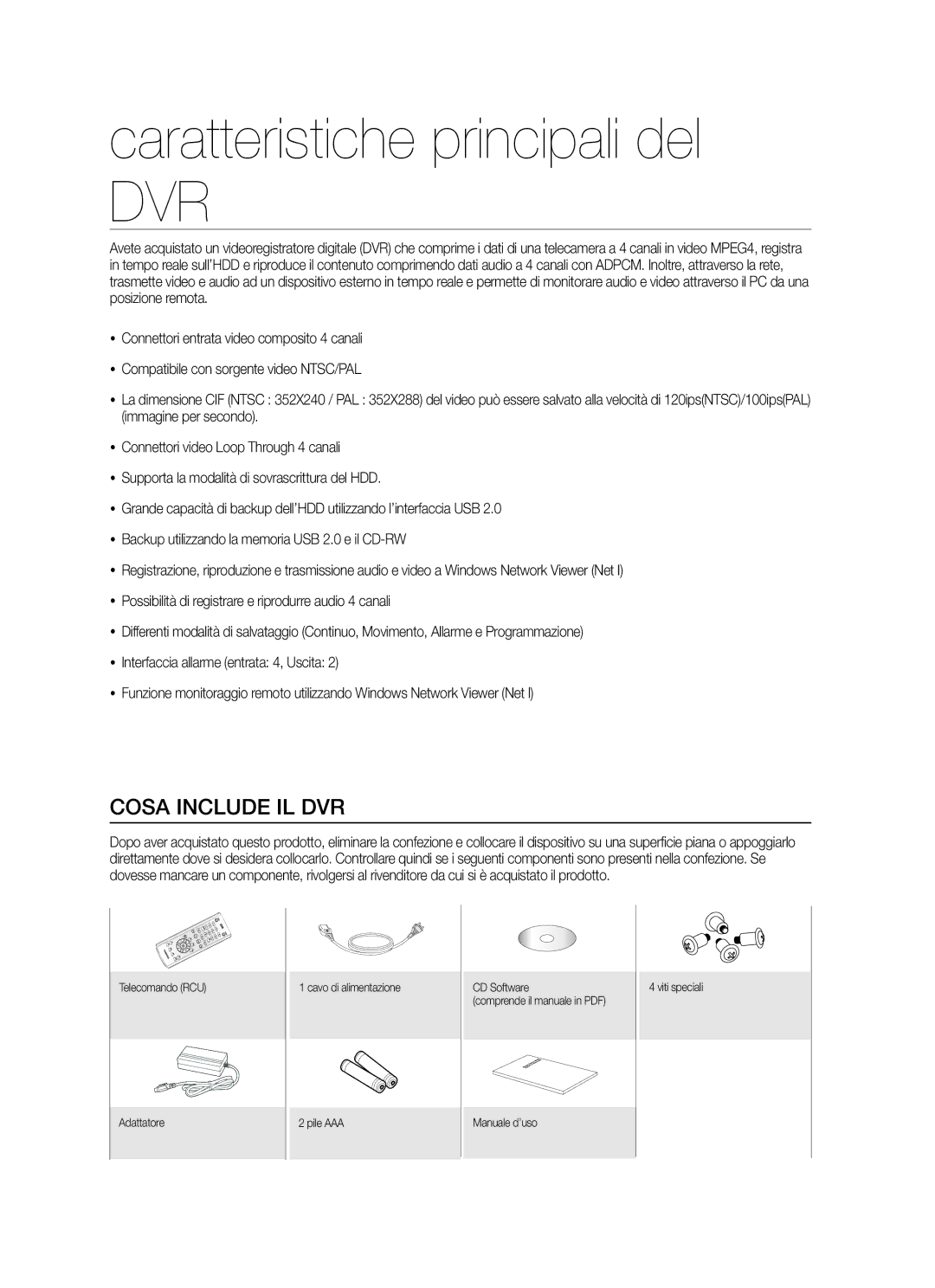 Samsung SHR-5040P/XET, SHR-5042P/XET manual Caratteristiche principali del, Cosa Include IL DVR 