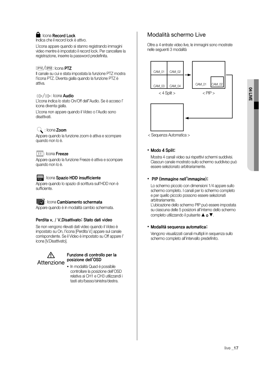 Samsung SHR-5042P/XET, SHR-5040P/XET manual Modalità schermo Live 