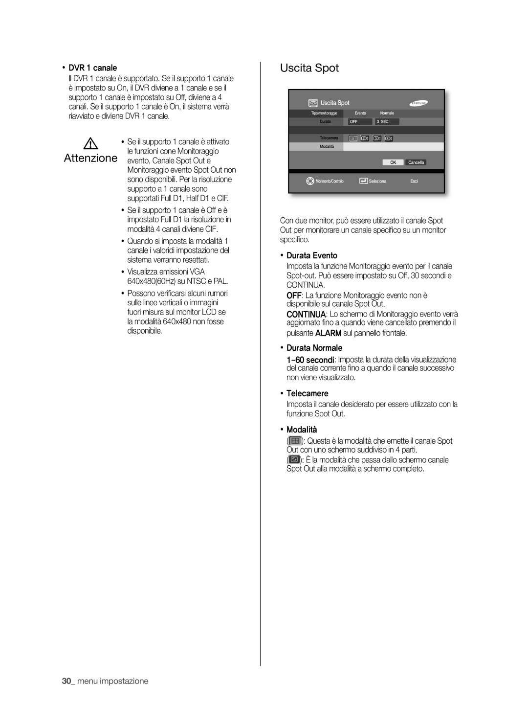 Samsung SHR-5040P/XET, SHR-5042P/XET manual Uscita Spot 