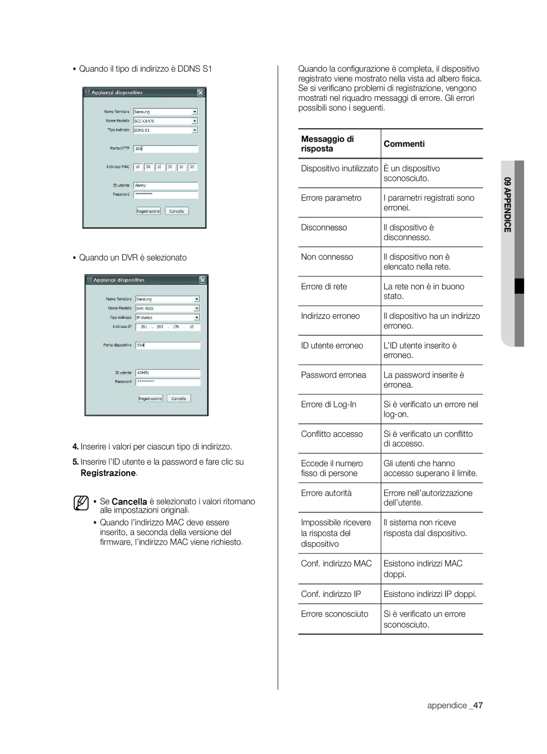 Samsung SHR-5042P/XET, SHR-5040P/XET manual Messaggio di Commenti Risposta 