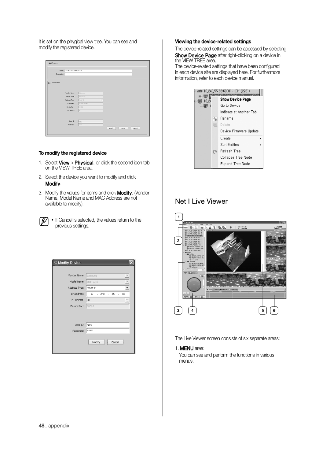 Samsung SHR-5040P/XEC, SHR-5042P Net I Live Viewer, To modify the registered device, Viewing the device-related settings 