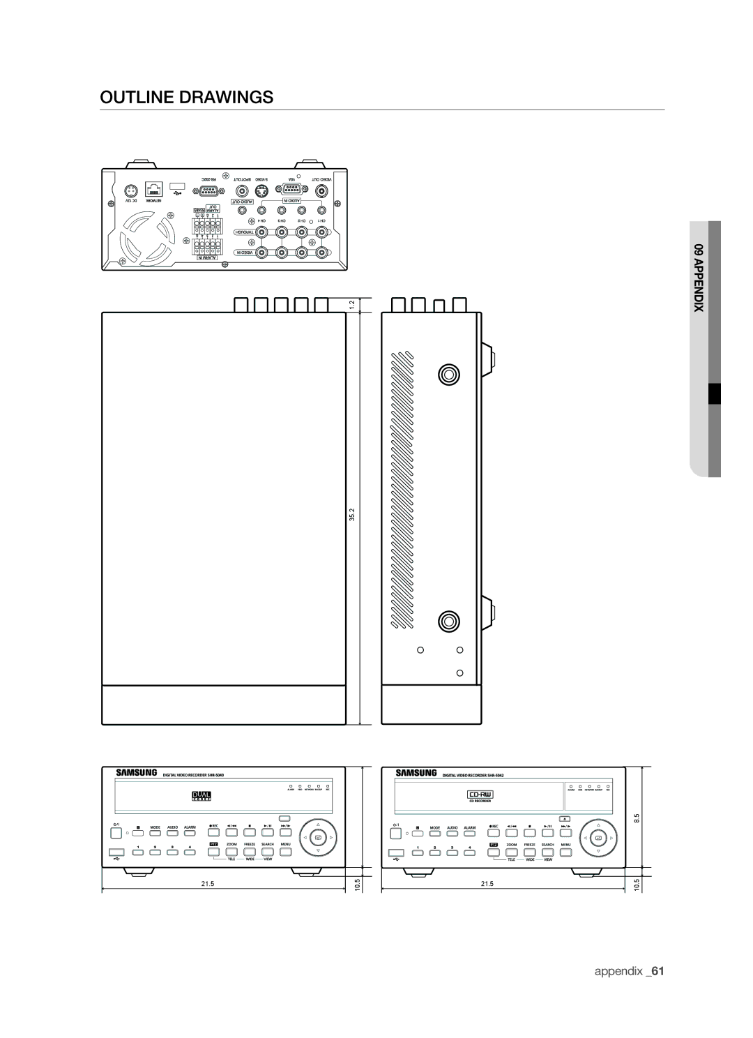 Samsung SHR-5042P/CZC, SHR-5040P/XEG, SHR-5042P/XEG, SHR-5042P/XEF, SHR-5040P/XET, SHR-5042P/XET manual Outline Drawings 