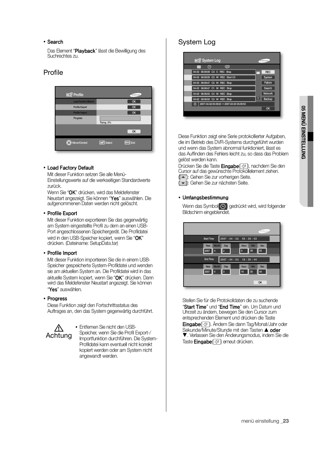 Samsung SHR-5042P/XEG, SHR-5040P/XEG manual Proﬁ le, System Log 