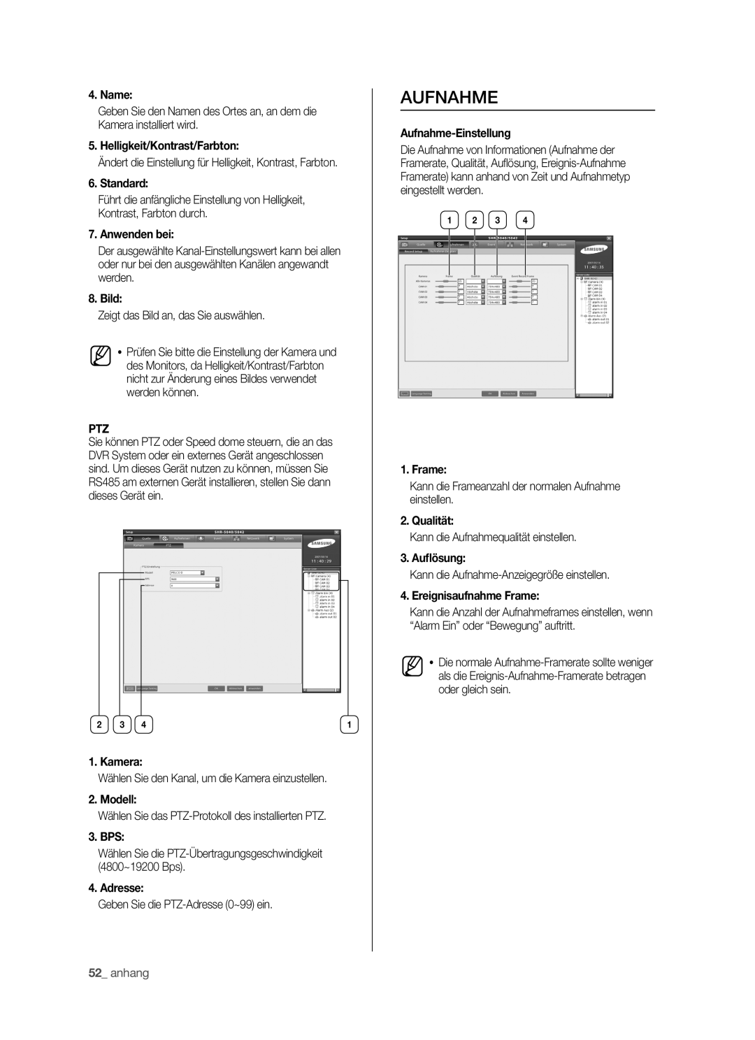 Samsung SHR-5040P/XEG, SHR-5042P/XEG manual Aufnahme 