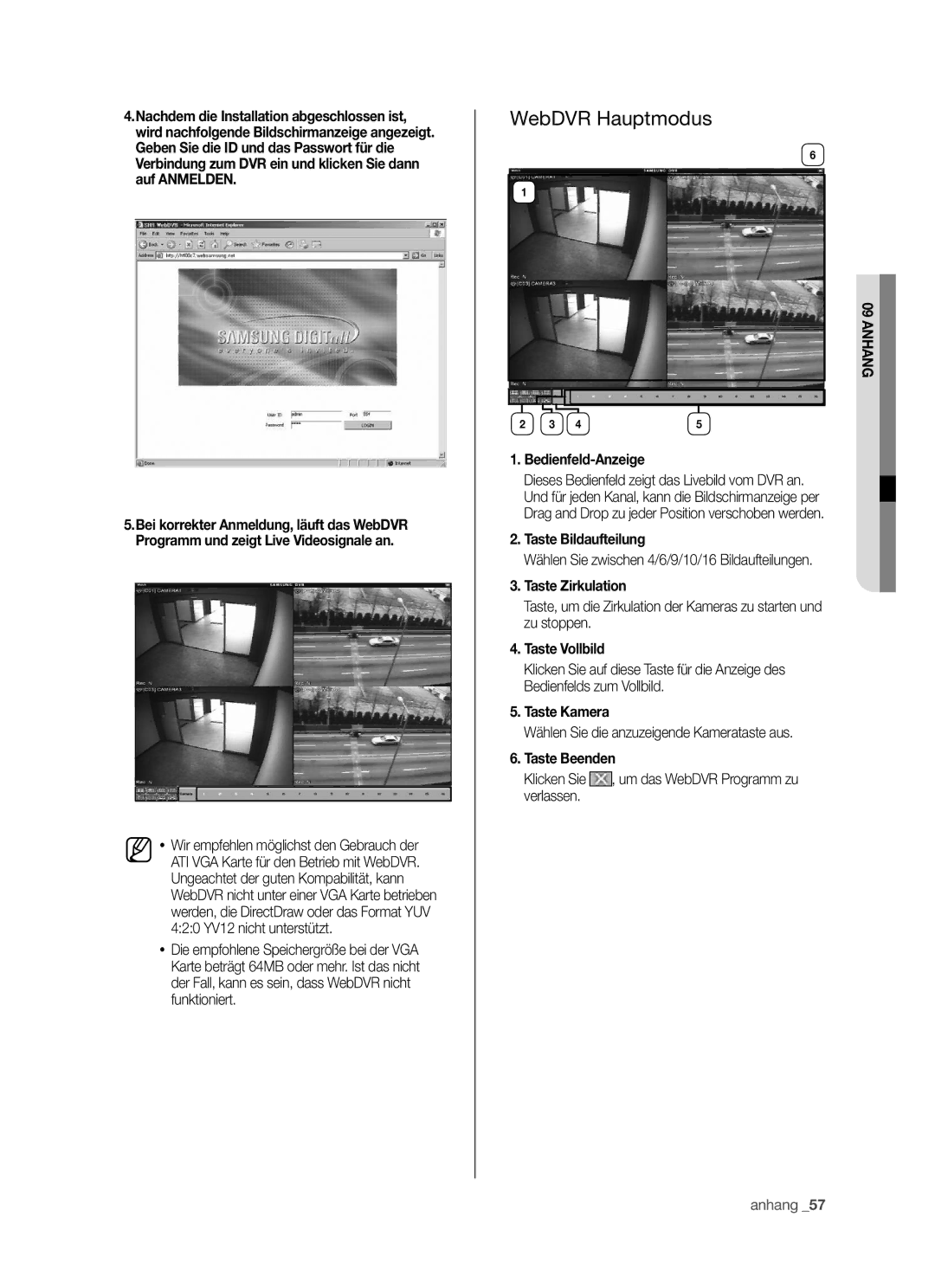 Samsung SHR-5040P/XEG, SHR-5042P/XEG manual WebDVR Hauptmodus 