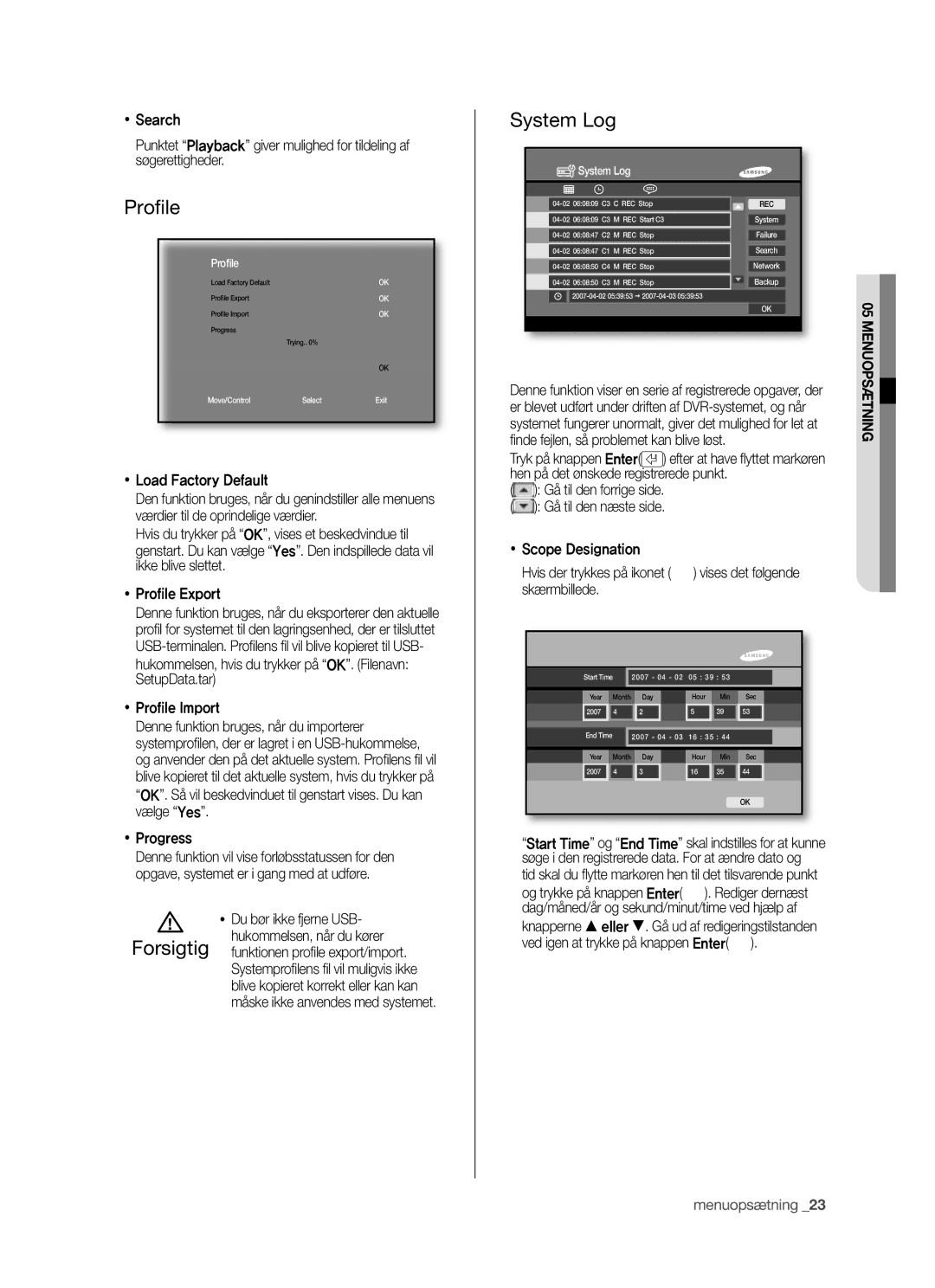 Samsung SHR-5042P manual Proﬁ le, System Log 