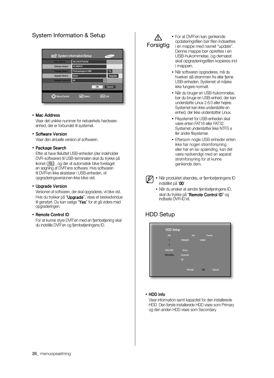 Samsung SHR-5042P manual System Information & Setup, HDD Setup 