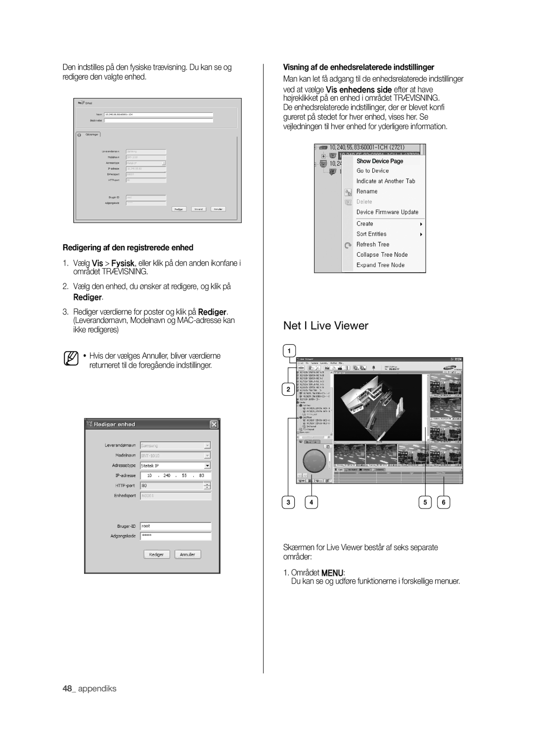 Samsung SHR-5042P Net I Live Viewer, Redigering af den registrerede enhed, Visning af de enhedsrelaterede indstillinger 