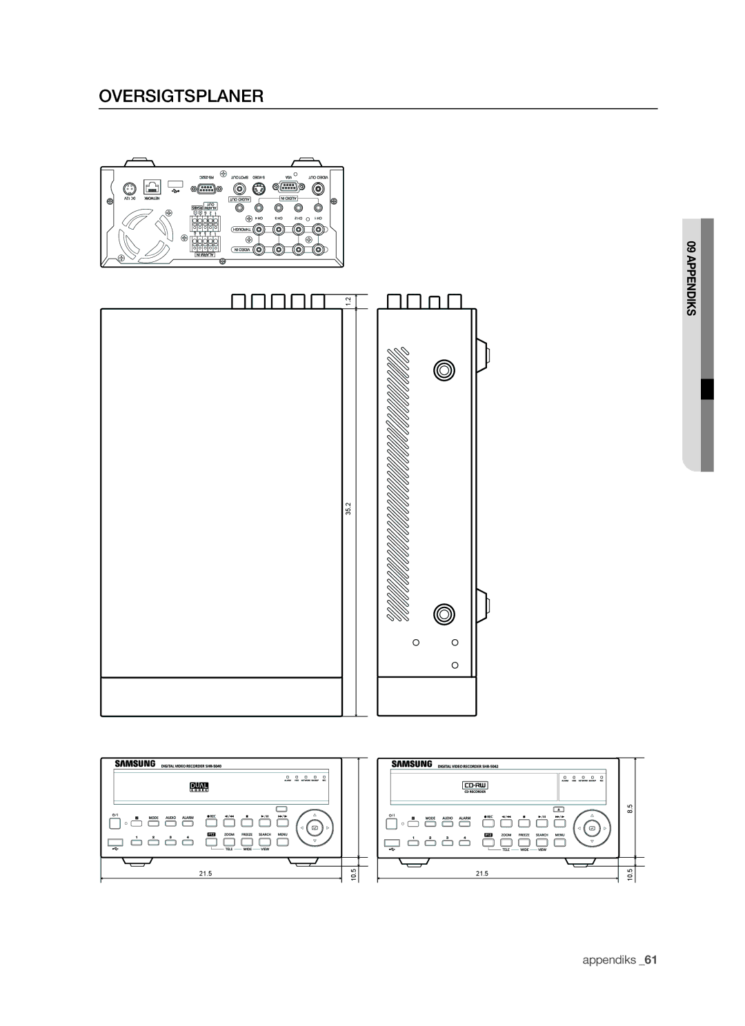 Samsung SHR-5042P manual Oversigtsplaner 