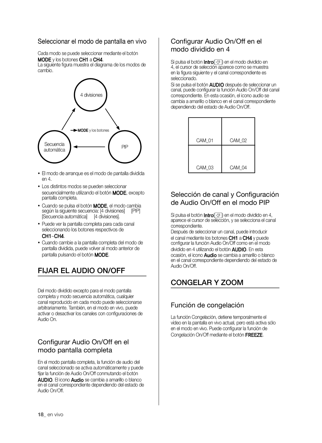 Samsung SHR-5042P/XEC, SHR-5040P/XEC manual Fijar EL Audio ON/OFF, Congelar Y Zoom 