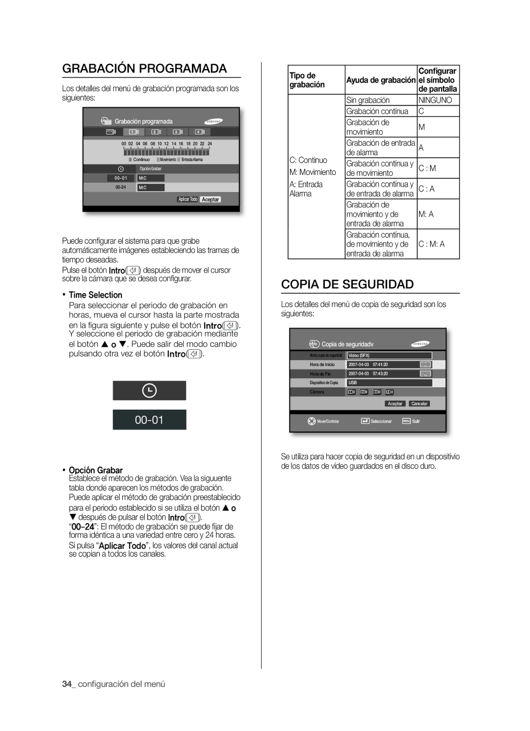 Samsung SHR-5042P/XEC, SHR-5040P/XEC manual Grabación Programada, Copia DE Seguridad, Tipo de, Ninguno 