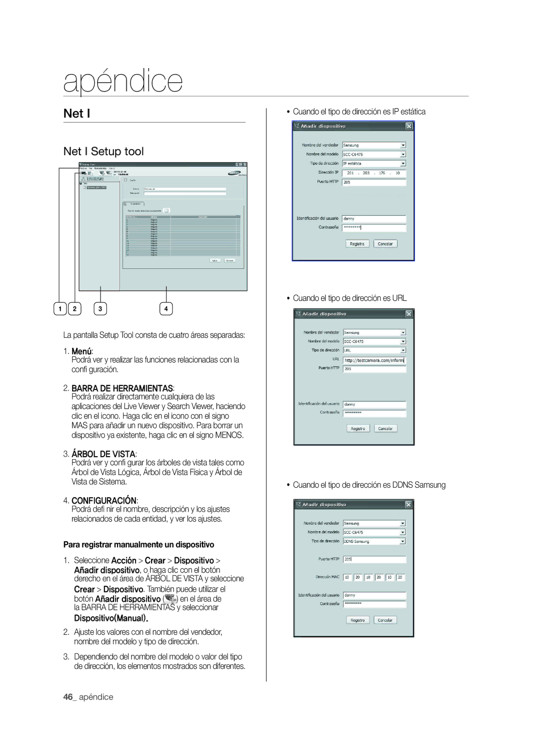 Samsung SHR-5042P/XEC, SHR-5040P/XEC Apéndice, Net I Setup tool, Para registrar manualmente un dispositivo 