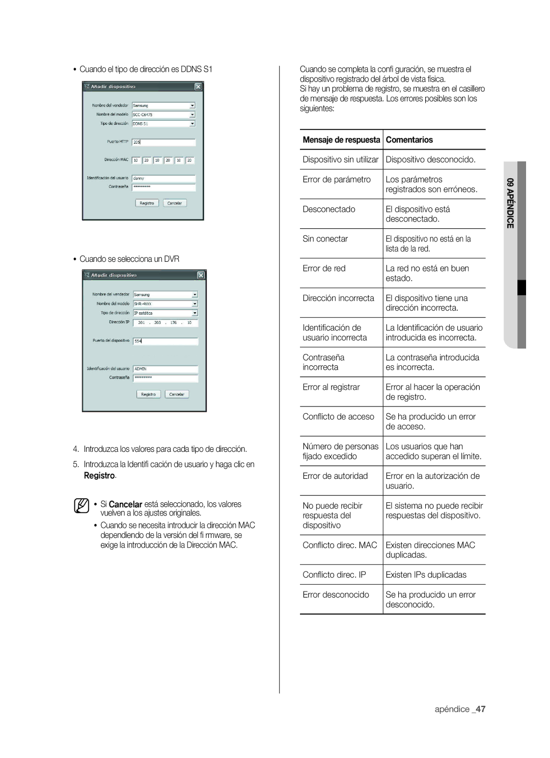 Samsung SHR-5040P/XEC, SHR-5042P/XEC manual Comentarios, Apéndice 