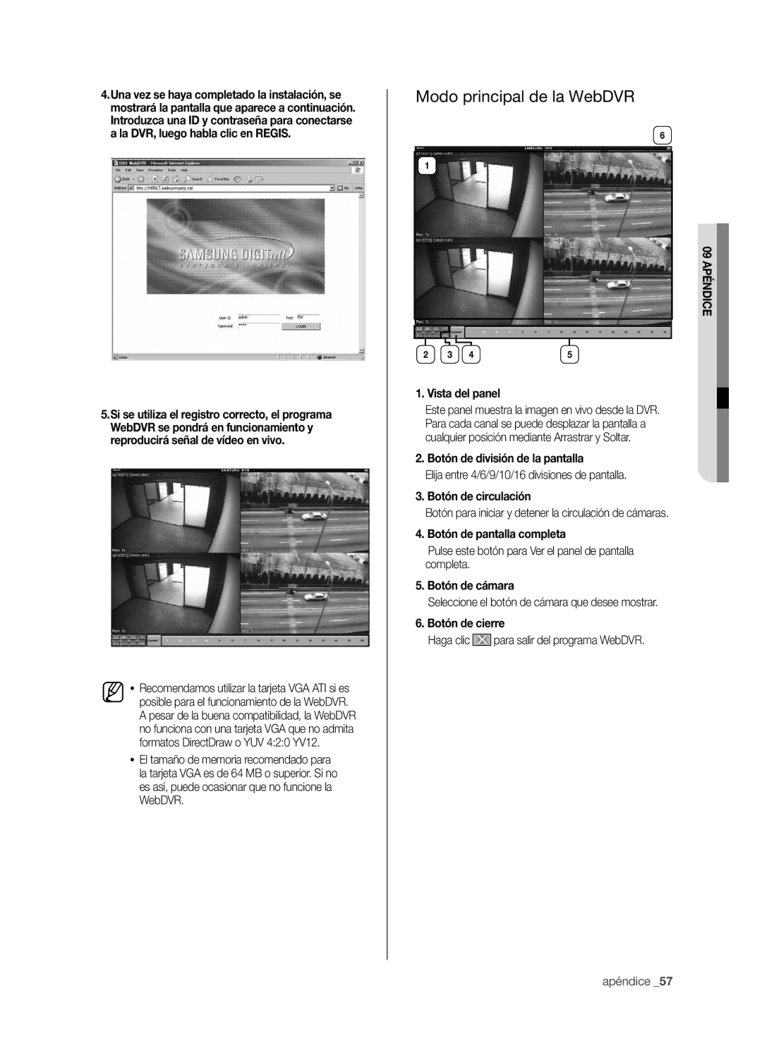 Samsung SHR-5040P/XEC, SHR-5042P/XEC manual Modo principal de la WebDVR 