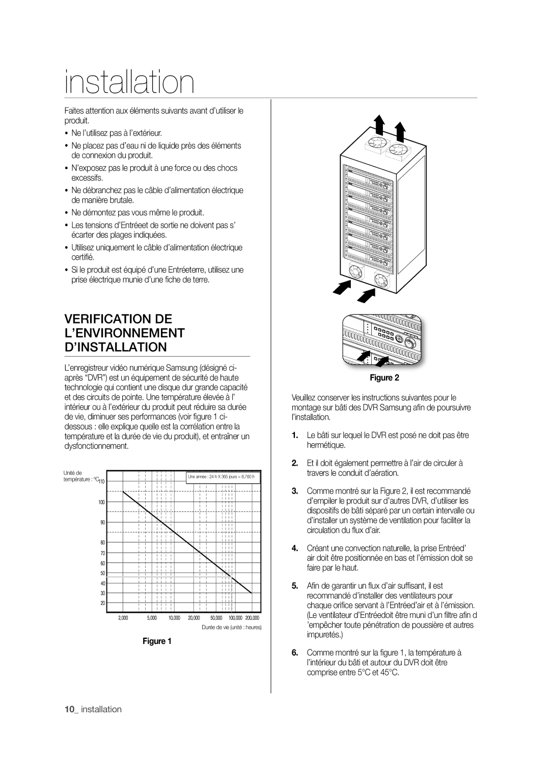 Samsung SHR-5042P/XEF manual Installation, Verification DE ’ENVIRONNEMENT ’INSTALLATION 