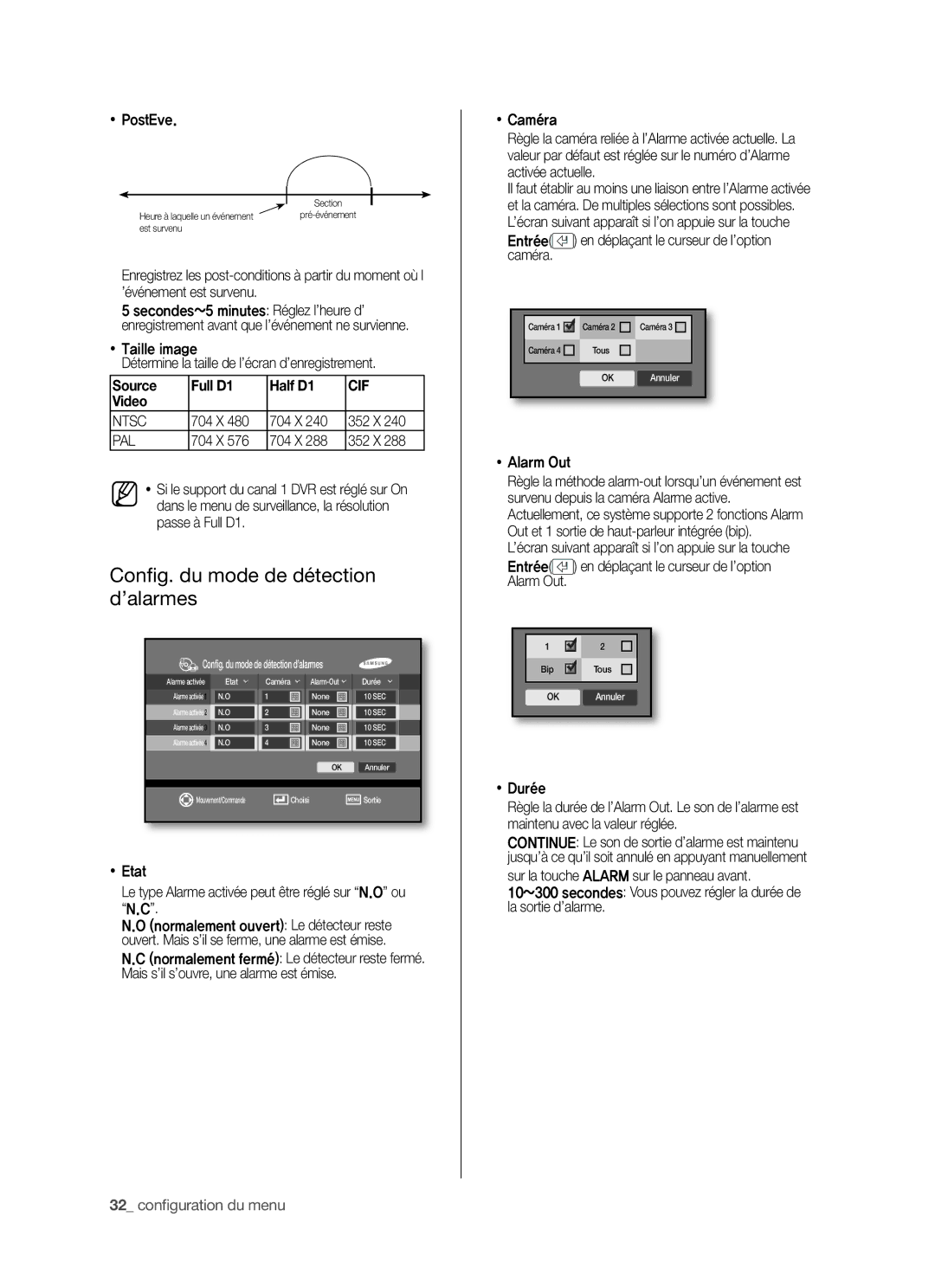 Samsung SHR-5042P/XEF manual Conﬁ g. du mode de détection d’alarmes, Video 