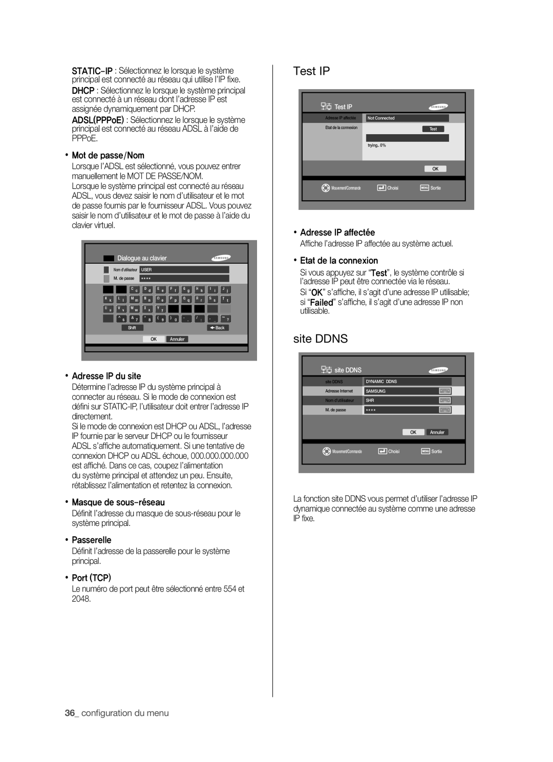 Samsung SHR-5042P/XEF manual Test IP, Site Ddns,  Adresse IP du site 