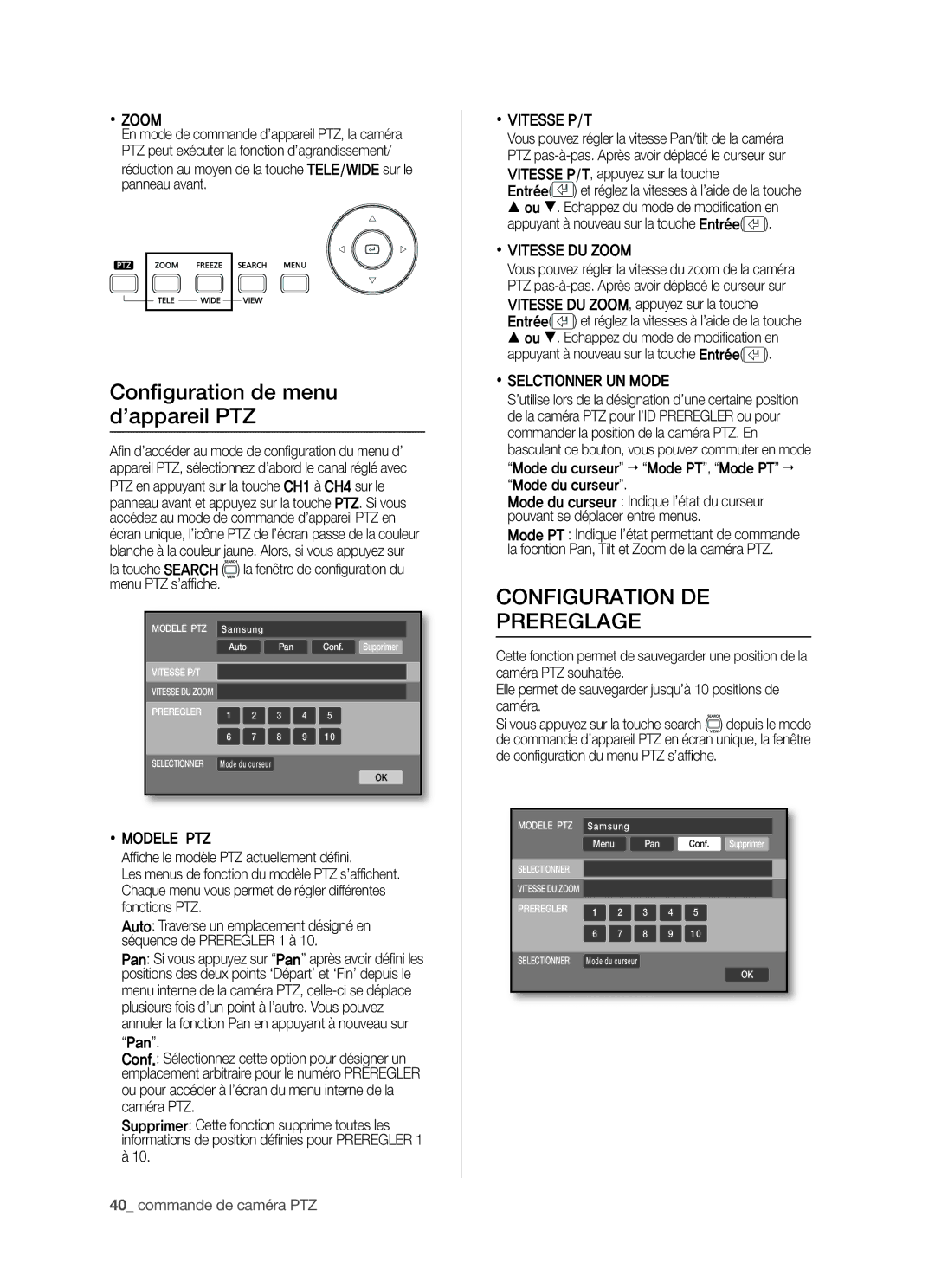 Samsung SHR-5042P/XEF manual Configuration DE Prereglage 