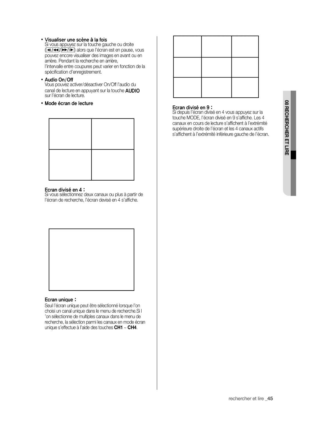 Samsung SHR-5042P/XEF manual Ecran unique, Ecran divis\ en 