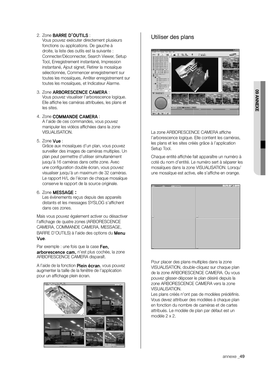 Samsung SHR-5042P/XEF manual Utiliser des plans, Zone Barre D’OUTILS, Visualisation, Zone Vue, Pour un afﬁchage plein écran 