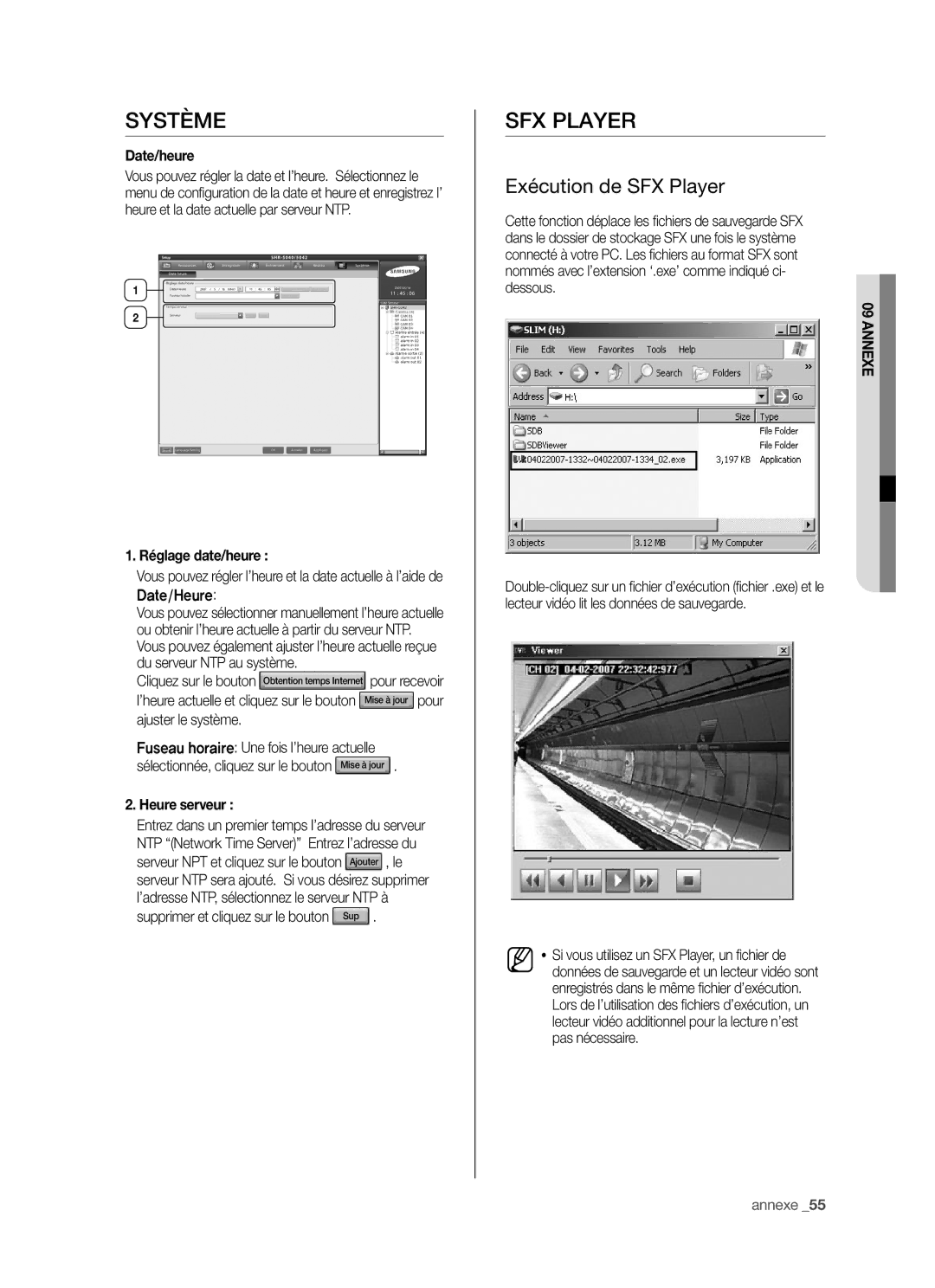 Samsung SHR-5042P/XEF manual Système, Exécution de SFX Player 