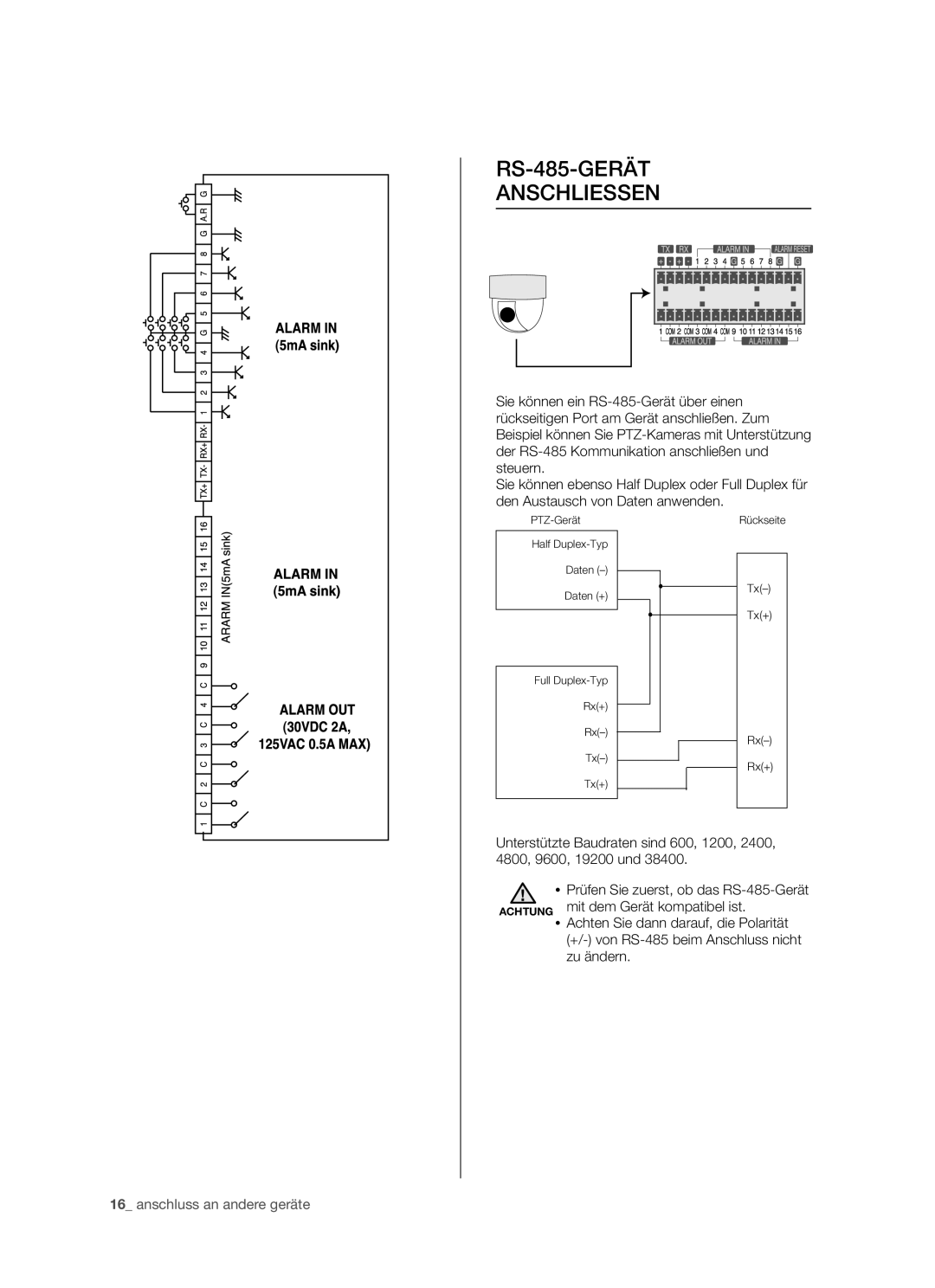 Samsung SHR-5162P/XEG, SHR-5082P/XEG, SHR-5160P, SHR-5080P manual RS-485-GERÄT Anschliessen 