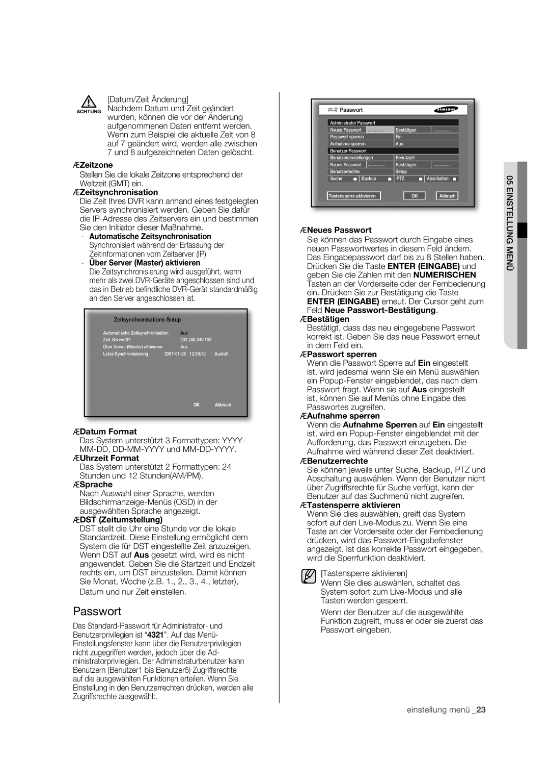 Samsung SHR-5080P, SHR-5082P/XEG, SHR-5160P, SHR-5162P/XEG manual Passwort 