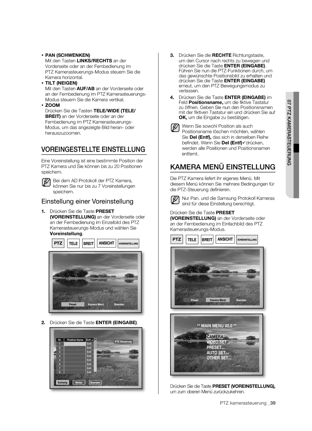 Samsung SHR-5160P, SHR-5082P/XEG Voreingestellte Einstellung, Kamera Menü Einstellung, Einstellung einer Voreinstellung 