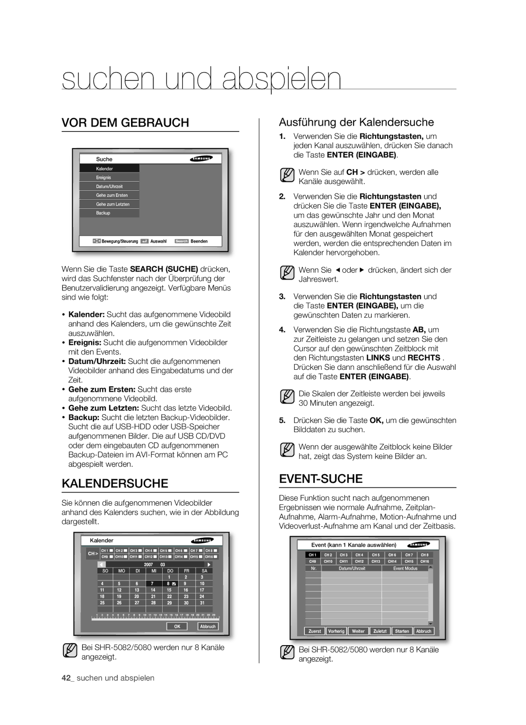 Samsung SHR-5162P, SHR-5082P/XEG, SHR-5160P, SHR-5080P Suchen und abspielen, Event-Suche, Ausführung der Kalendersuche 