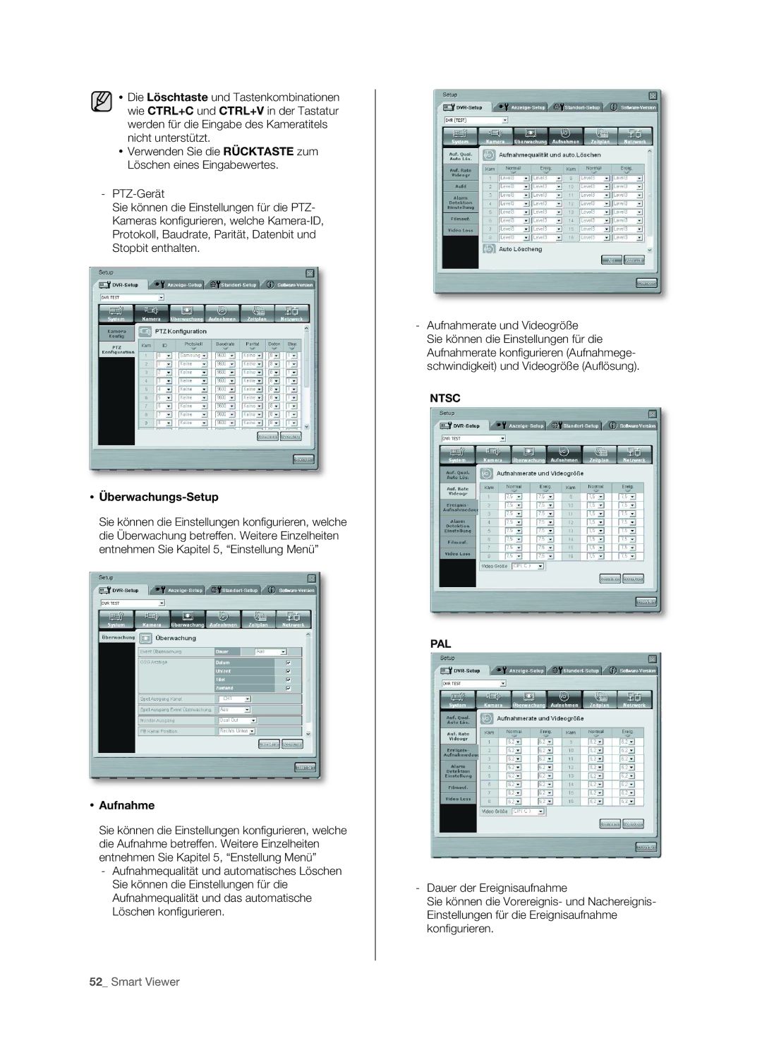 Samsung SHR-5162P/XEG, SHR-5082P/XEG, SHR-5160P, SHR-5080P manual  Überwachungs-Setup,  Aufnahme 