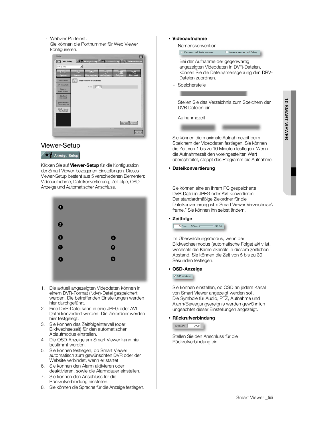 Samsung SHR-5082P/XEG, SHR-5160P, SHR-5162P/XEG, SHR-5080P manual Viewer-Setup 