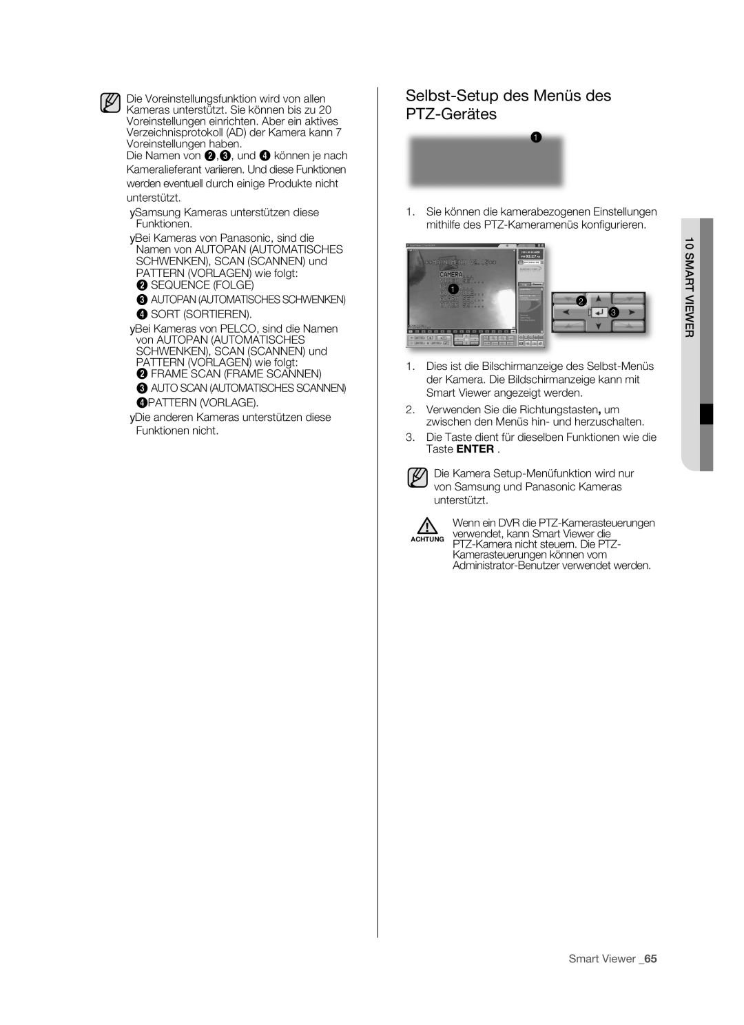 Samsung SHR-5080P, SHR-5082P/XEG, SHR-5160P, SHR-5162P/XEG manual Selbst-Setup des Menüs des PTZ-Gerätes 