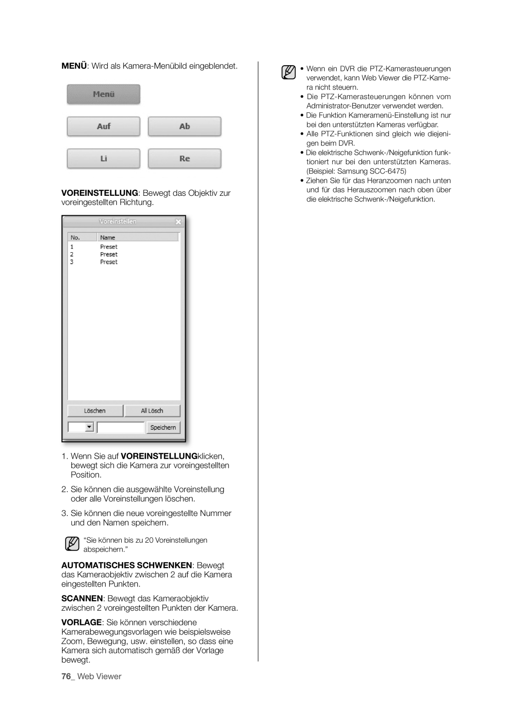 Samsung SHR-5162P/XEG, SHR-5082P/XEG, SHR-5160P, SHR-5080P manual Sie können bis zu 20 Voreinstellungen abspeichern 