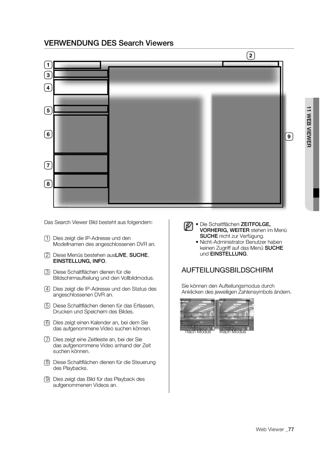 Samsung SHR-5080P, SHR-5082P/XEG, SHR-5160P, SHR-5162P/XEG manual Verwendung DES Search Viewers 