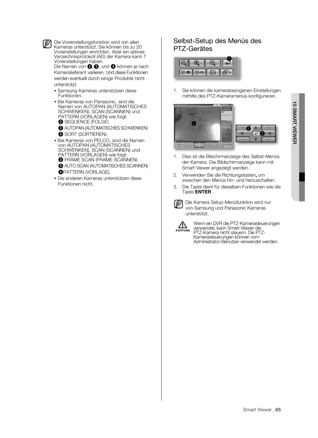 Samsung SHR-5080P, SHR-5082P/XEG, SHR-5160P, SHR-5162P/XEG manual Selbst-Setup des Menüs des PTZ-Gerätes, Smart Viewer 