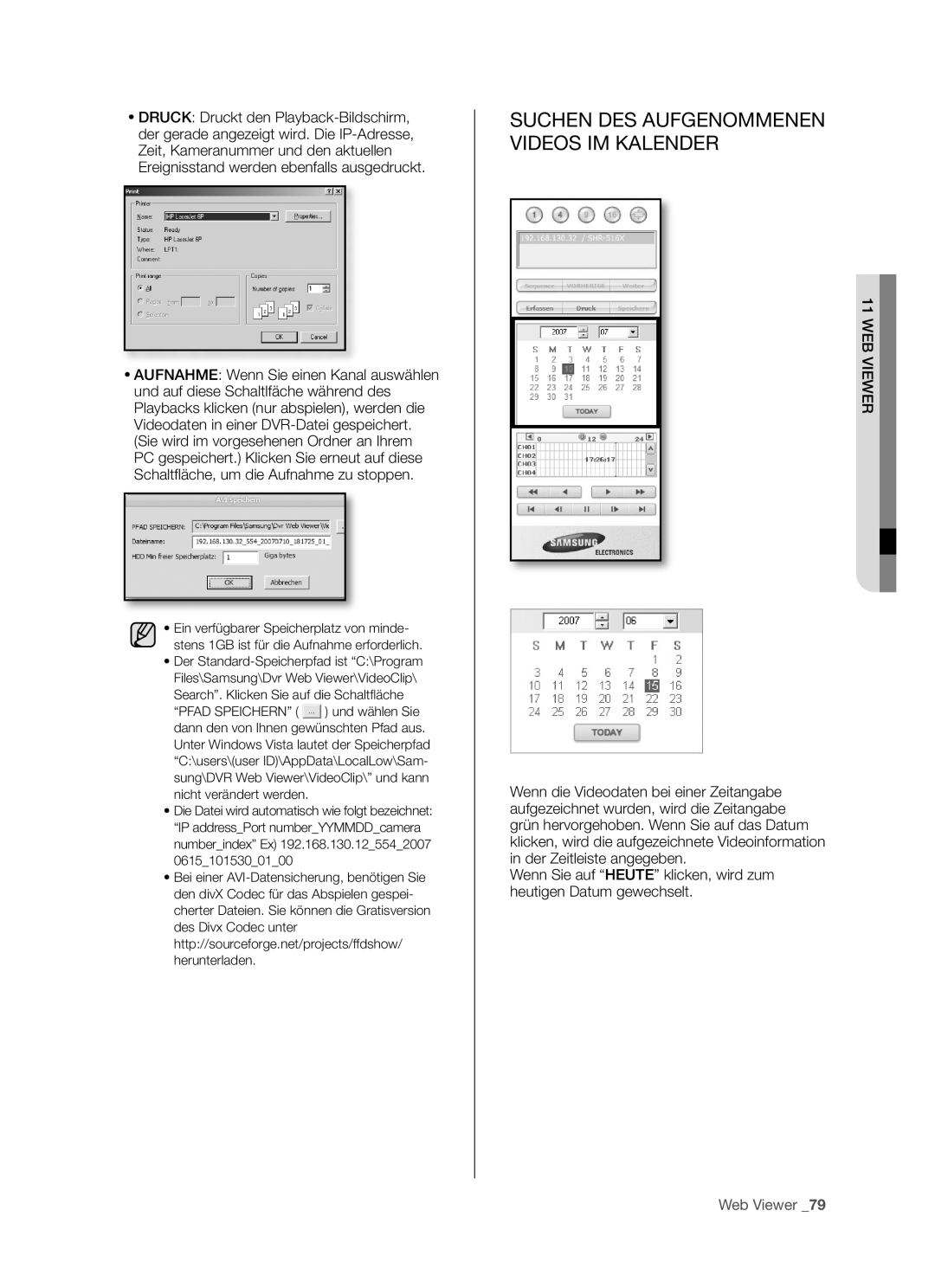Samsung SHR-5082P/XEG, SHR-5160P, SHR-5162P/XEG, SHR-5080P manual Suchen Des Aufgenommenen Videos Im Kalender, Web Viewer 