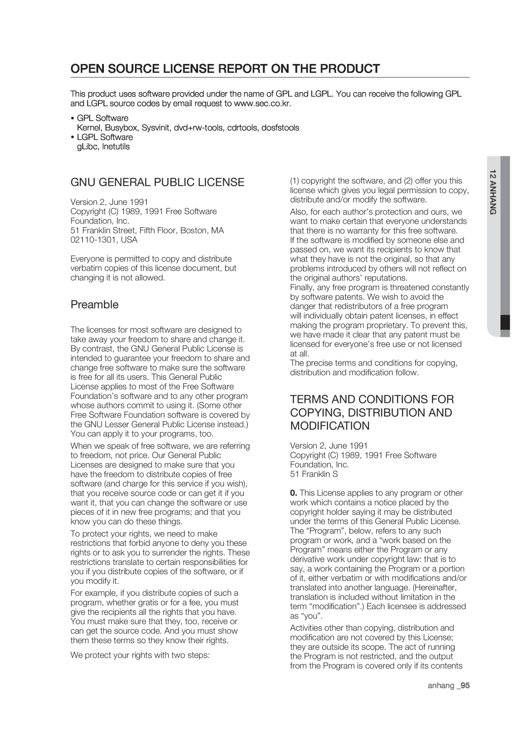 Samsung SHR-5080P, SHR-5082P/XEG, SHR-5160P Open Source License Report On The Product, Gnu General Public License, Preamble 