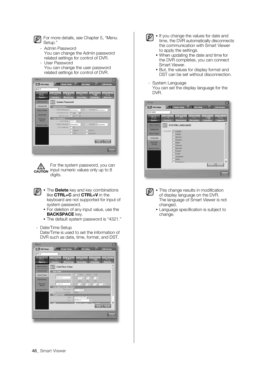 Samsung SHR-5082P/XEG, SHR-5162P/XEG, SHR-5162P/XET For more details, see , Menu Setup Admin Password, User Password 