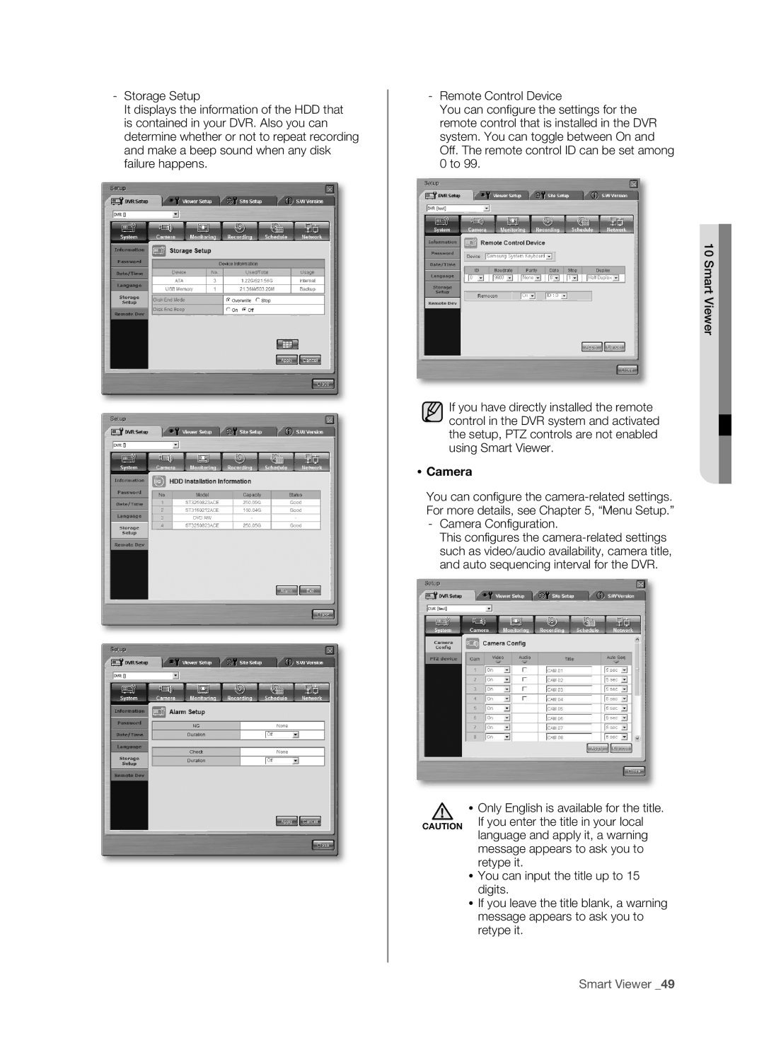 Samsung SHR-5082P/XEG, SHR-5162P  Camera, Camera Configuration,  Only English is available for the title, Retype it 