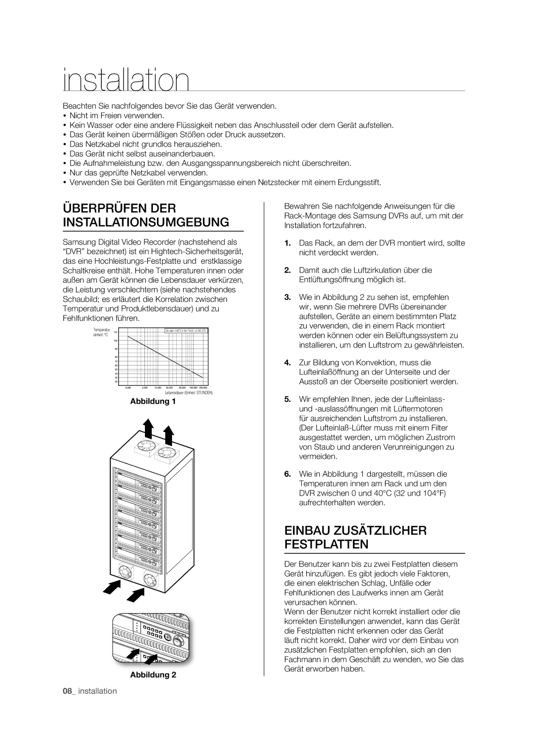 Samsung SHR-5082P/XEG, SHR-5162P/XEG Überprüfen DER Installationsumgebung, Einbau Zusätzlicher Festplatten, Abbildung 