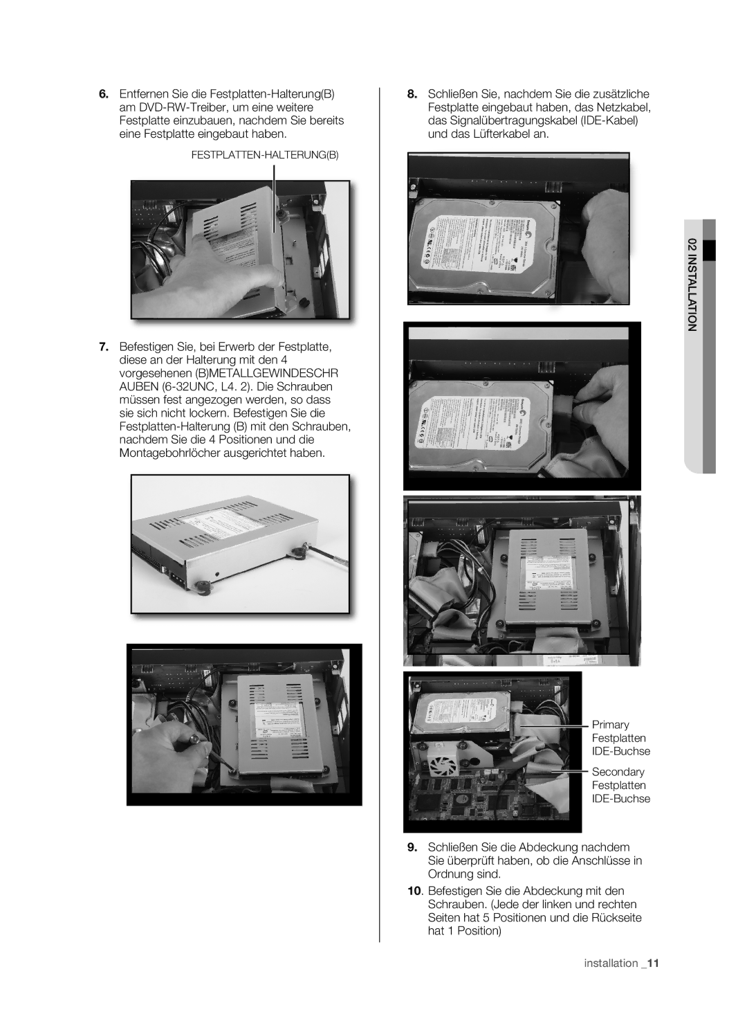 Samsung SHR-5082P/XEG, SHR-5162P/XEG manual Festplatten-Halterungb 