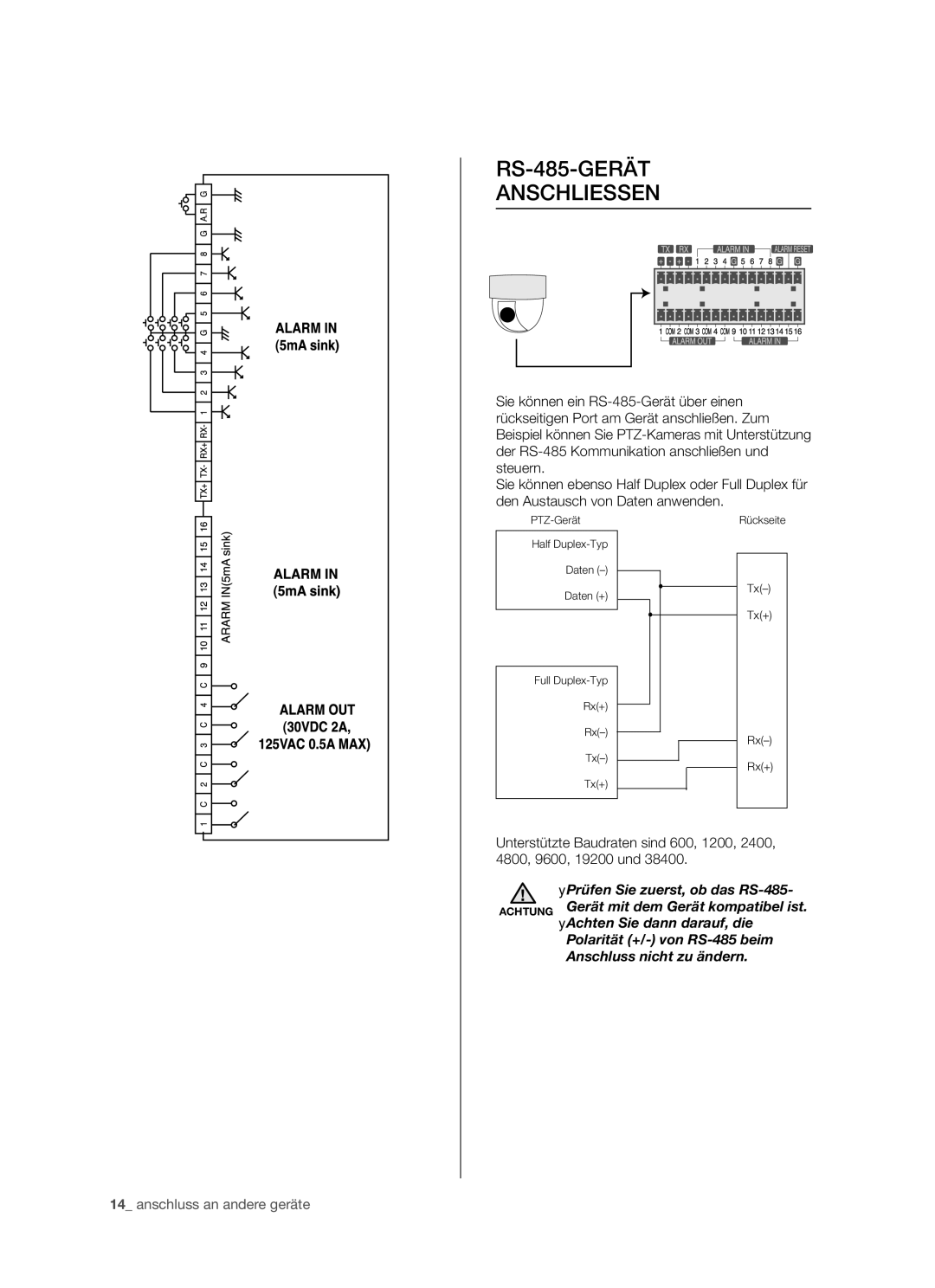 Samsung SHR-5082P/XEG, SHR-5162P/XEG manual RS-485-GERÄT Anschliessen 