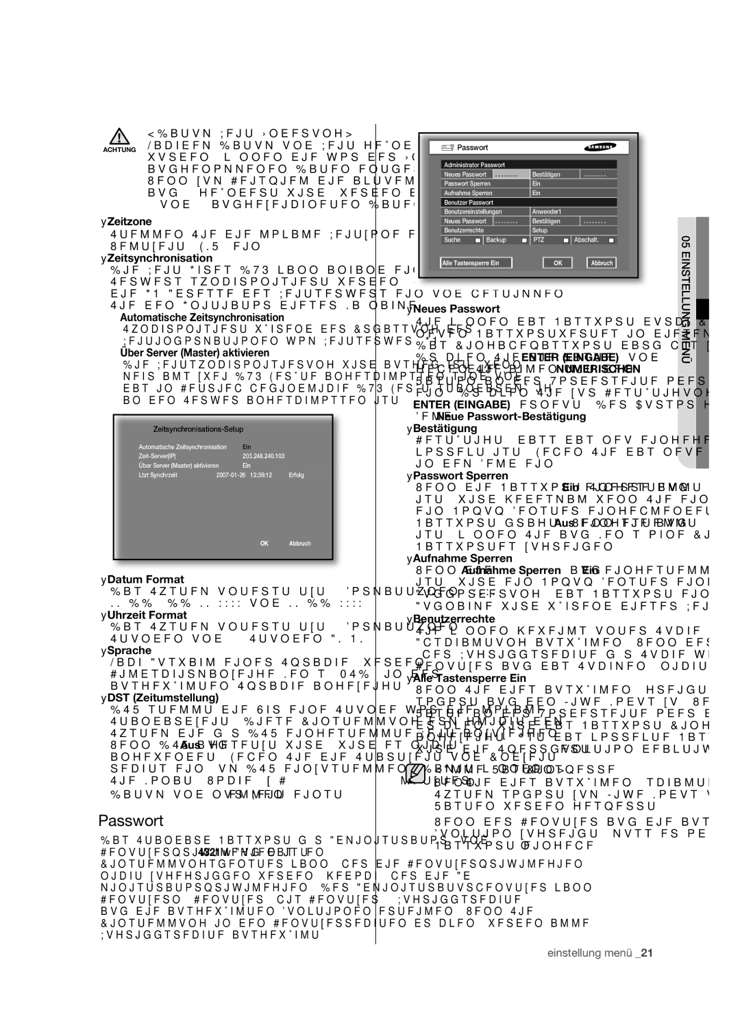 Samsung SHR-5162P/XEG, SHR-5082P/XEG manual Passwort 